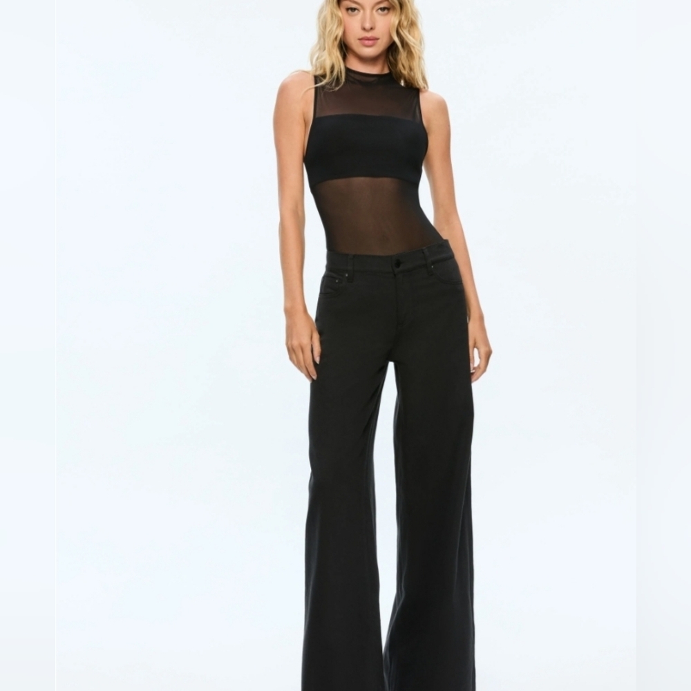Alice + Olivia Black Mesh Sleeveless Nickhol Bodysuit Size Large NWT $250